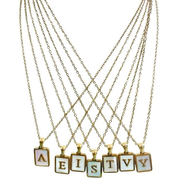 Gold Plated and Mother Shell Initial Pendant Necklaces - Picture 7 of 7